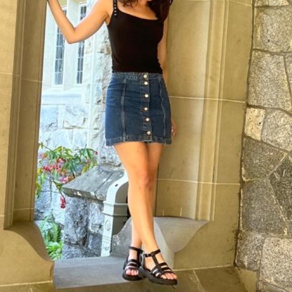 Topshop Denim Button-Front Mini Skirt